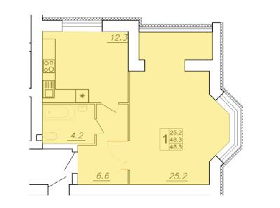 1-комнатная 48.3 м² в ЖК на вул. Володимира Великого, 9А от 11 500 грн/м², Тернополь