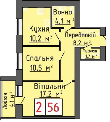 2-комнатная 56 м² в ЖК Васильковый дом от застройщика, с. Липины