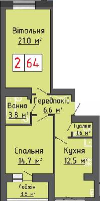 2-кімнатна 64 м² в ЖК Волошковий дім від забудовника, с. Липини