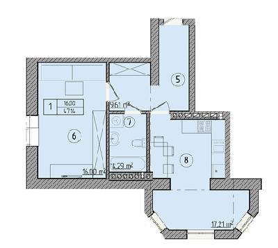 1-комнатная 47.11 м² в КД Пушкинская, 21 от застройщика, г. Ирпень