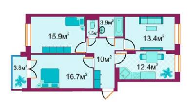 3-кімнатна 77.6 м² в ЖБ Південний від забудовника, м. Ірпінь