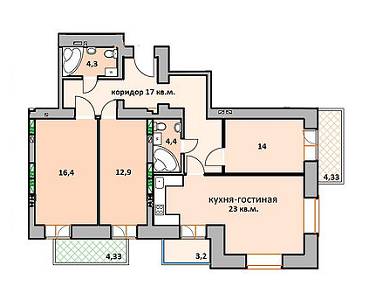 2-комнатная 58.6 м² в ЖК Суворов от застройщика, г. Ирпень