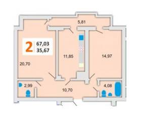 2-комнатная 67.03 м² в ЖК на ул. Инструментальная, 49 от застройщика, Львов