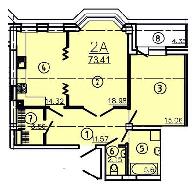 2-кімнатна 73.41 м² в КБ Покровський від забудовника, Полтава