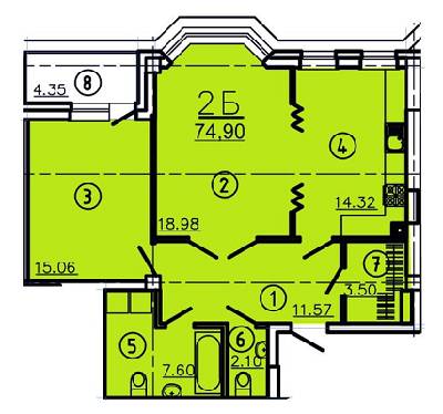 2-комнатная 74.9 м² в КД Покровский от 32 580 грн/м², Полтава