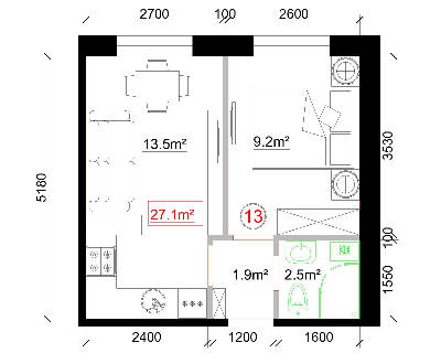 2-комнатная 27.1 м² в ЖД Софиевский Дом от застройщика, Одесса