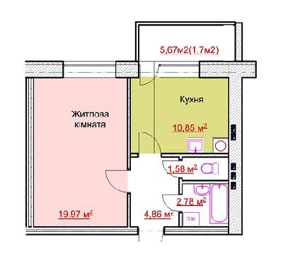 1-кімнатна 45.71 м² в ЖК на вул. Європейська, 84/3 від забудовника, м. Бердичів