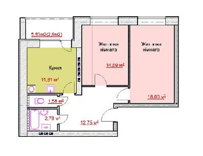 2-комнатная 67.34 м² в ЖК на ул. Европейская, 84/3 от застройщика, г. Бердичев