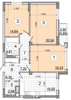 3-кімнатна 92.23 м² в КБ Чорногорія від забудовника, Київ