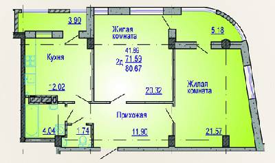 2-комнатная 80.67 м² в ЖК Виктория от застройщика, Харьков
