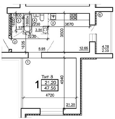 1-комнатная 47.56 м² в Мкрн Академический от 13 380 грн/м², Винница