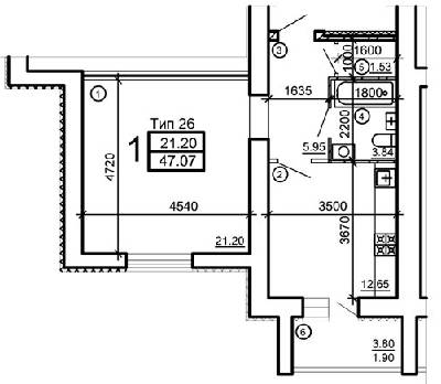 1-комнатная 47.07 м² в Мкрн Академический от 13 380 грн/м², Винница