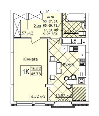 1-кімнатна 45.78 м² в ЖК Auroom Tower від 15 450 грн/м², Львів