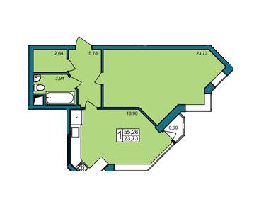 1-комнатная 55.26 м² в ЖК Автограф от застройщика, Хмельницкий