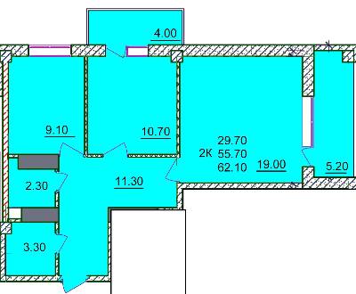 2-комнатная 62.1 м² в ЖК на ул. Перекопская, 171А от застройщика, Херсон