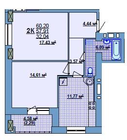 2-кімнатна 60.2 м² в ЖК на вул.Іллюши Кулика, 143А від 10 950 грн/м², Херсон