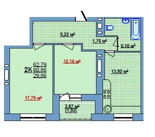 2-кімнатна 62.79 м² в ЖК на вул.Іллюши Кулика, 143А від 10 950 грн/м², Херсон