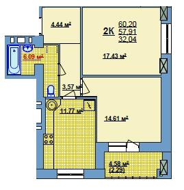 2-кімнатна 60.2 м² в ЖК на вул.Іллюши Кулика, 143А від 10 950 грн/м², Херсон