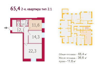 2-кімнатна 65.4 м² в ЖК Оберіг від забудовника, Київ