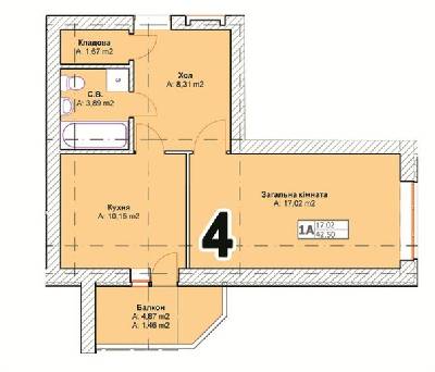 1-комнатная 42.5 м² в ЖК Полтавский от застройщика, г. Буча