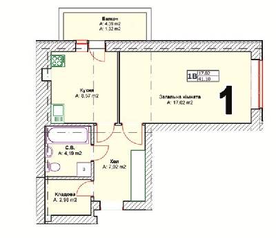 1-комнатная 41.1 м² в ЖК Полтавский от застройщика, г. Буча