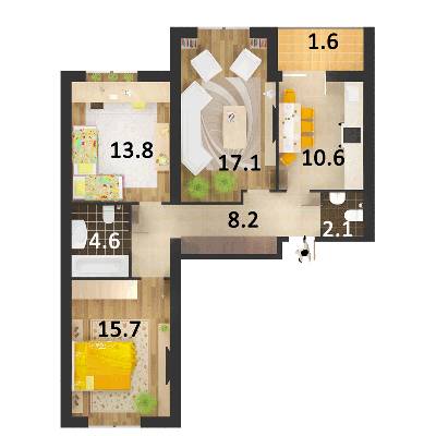 3-комнатная 78 м² в ЖК Столичный от застройщика, г. Васильков