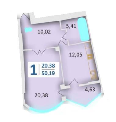 1-кімнатна 50.19 м² в ЖК на вул. Червоної Калини, 58 від забудовника, Львів