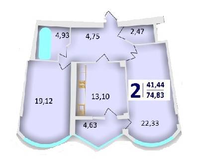 2-комнатная 74.83 м² в ЖК на ул. Красной Калины, 58 от застройщика, Львов