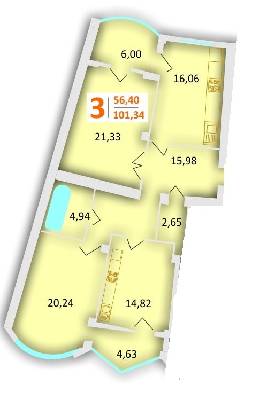 3-комнатная 101.34 м² в ЖК на ул. Красной Калины, 58 от застройщика, Львов