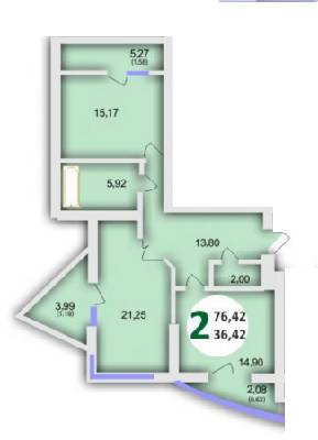 2-кімнатна 76.42 м² в ЖК Еко-дім на Стуса від забудовника, Львів