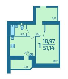 1-комнатная 51.14 м² в ЖК Родинний затишок от застройщика, Хмельницкий