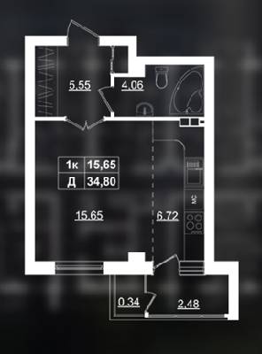 1-комнатная 34.8 м² в ЖК Фамильный от застройщика, г. Бровары