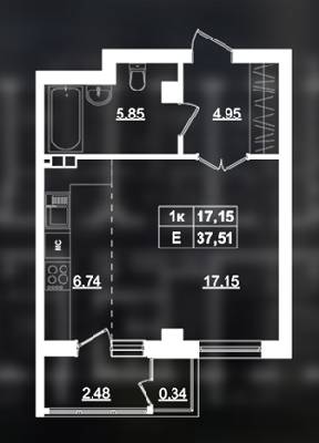 1-комнатная 37.51 м² в ЖК Фамильный от застройщика, г. Бровары