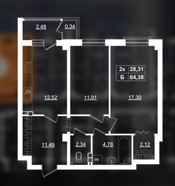 2-кімнатна 64.38 м² в ЖК Фамільний від забудовника, м. Бровари