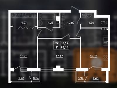 3-комнатная 78.14 м² в ЖК Фамильный от застройщика, г. Бровары