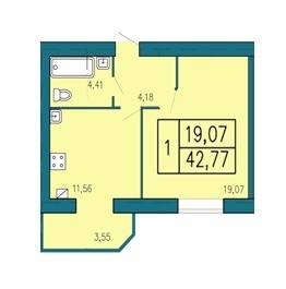 1-кімнатна 42.77 м² в ЖК Затишний від забудовника, Хмельницький