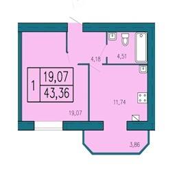1-кімнатна 43.36 м² в ЖК Затишний від забудовника, Хмельницький