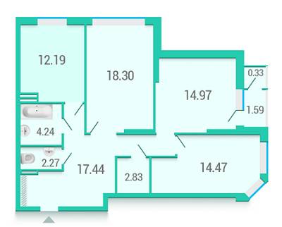 3-комнатная 88.63 м² в ЖК Гвардейский от 52 000 грн/м², Киев