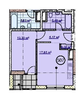 1-комнатная 44.01 м² в ЖК Новодворянский от застройщика, Днепр