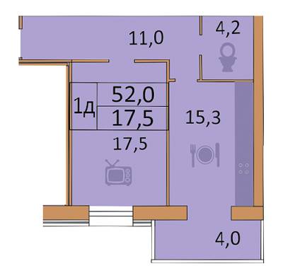 1-комнатная 52 м² в ЖК Семейный от застройщика, Винница