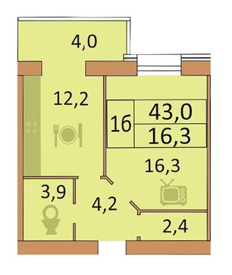 1-комнатная 43 м² в ЖК Семейный от застройщика, Винница