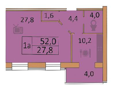 1-комнатная 52 м² в ЖК Семейный от застройщика, Винница