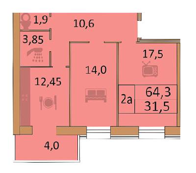 2-кімнатна 64.3 м² в ЖК Сімейний від забудовника, Вінниця