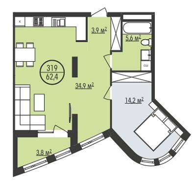 1-кімнатна 62.4 м² в ЖК Парус Park від забудовника, Львів