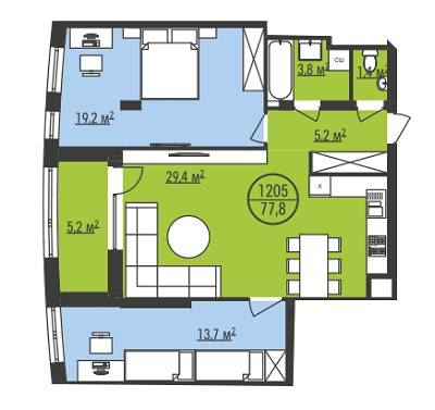 2-комнатная 77.8 м² в ЖК Парус Park от 14 720 грн/м², Львов