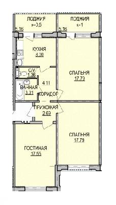 3-кімнатна 80.34 м² в ЖК на вул. Дагаєва, 5 від забудовника, смт Пісочин