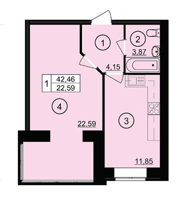 1-комнатная 42.46 м² в ЖК Юбилейный от застройщика, г. Кривой рог