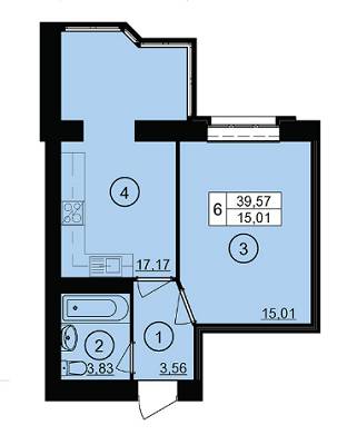 1-комнатная 39.57 м² в ЖК Юбилейный от застройщика, г. Кривой рог