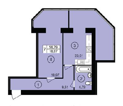 1-комнатная 56.79 м² в ЖК Юбилейный от застройщика, г. Кривой рог