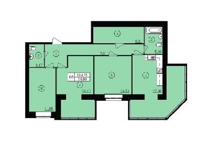 3-комнатная 104.78 м² в ЖК Юбилейный от застройщика, г. Кривой рог